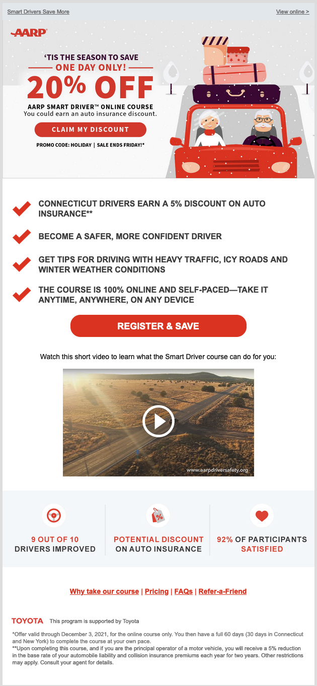 Vega Digital Awards Winner - AARP Driver Safety December Course Acquisition Email        , Thomas ARTS